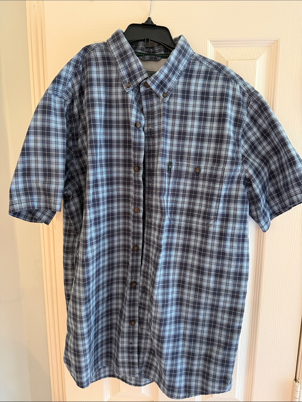Men's Short-Sleeve Blue Plaid Button-Down Shirt